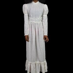 Vintage Vicky Vaughn Prairie Dress White Maxi Embroidered Gigot Puff Sleeve XXS